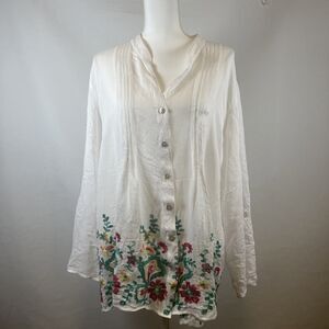 Ruby Rd. Tunic Blouse White Embroidered Floral Lagenlook Boho Peasant Top 2X